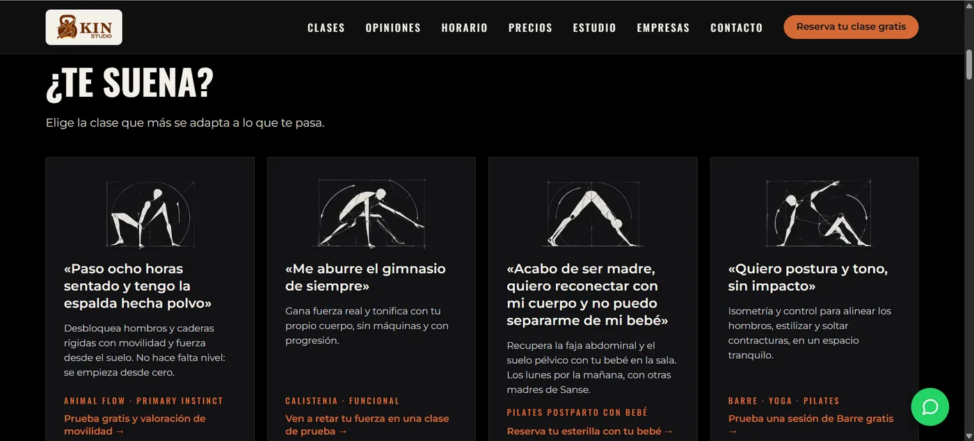 Sección «¿Te suena?» de kin-studio.es: cuatro situaciones reales que llevan a la clase adecuada
