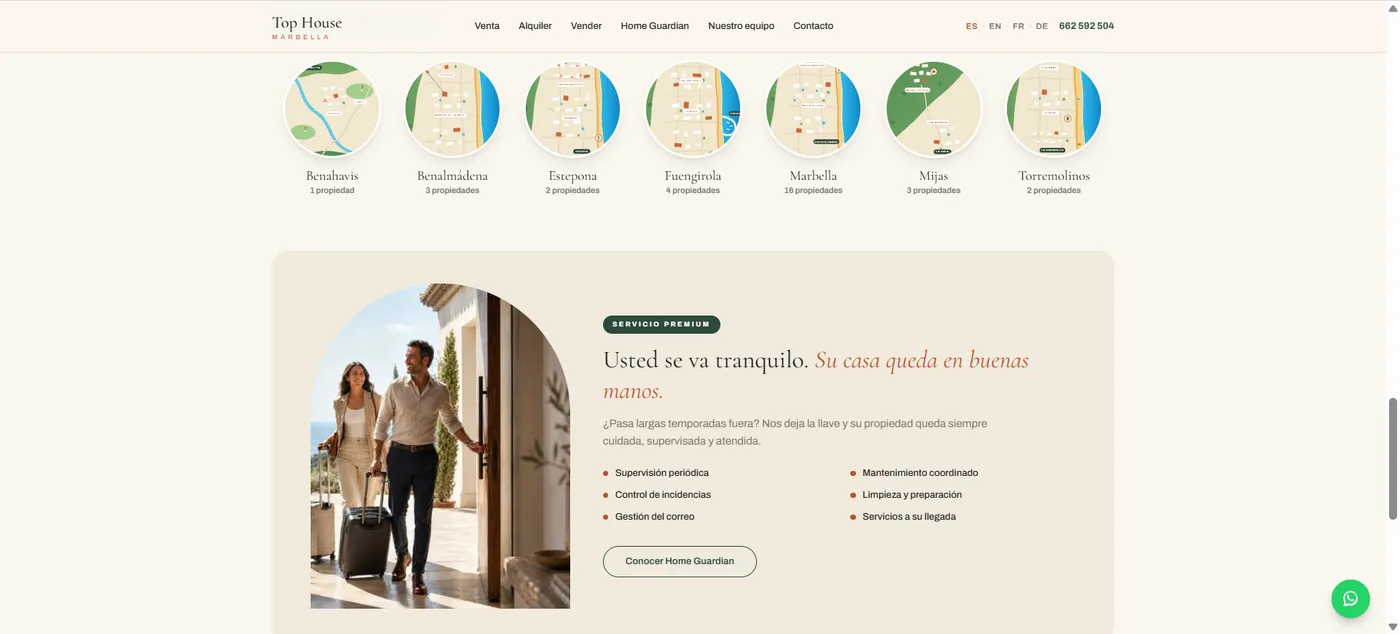 Zonas de la Costa del Sol con número de propiedades y servicio Home Guardian en tophousemarbella.com